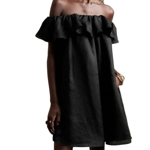 Banana Repbulic size XXL Black off the shoulder linen shift dress - Picture 1 of 8